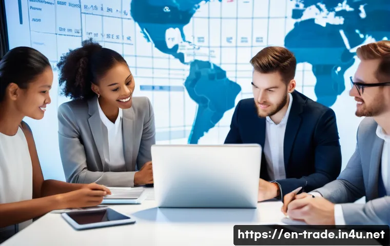 무역 실무 입문자를 위한 자료 - **Prompt:** A diverse group of young, professionally dressed entrepreneurs (men and women of various...