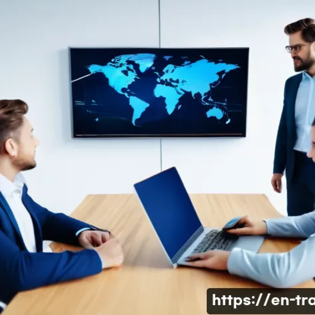 무역업계에서 인정받는 자격증 - A professional business meeting scene inside a modern office, featuring a diverse group of trade spe...