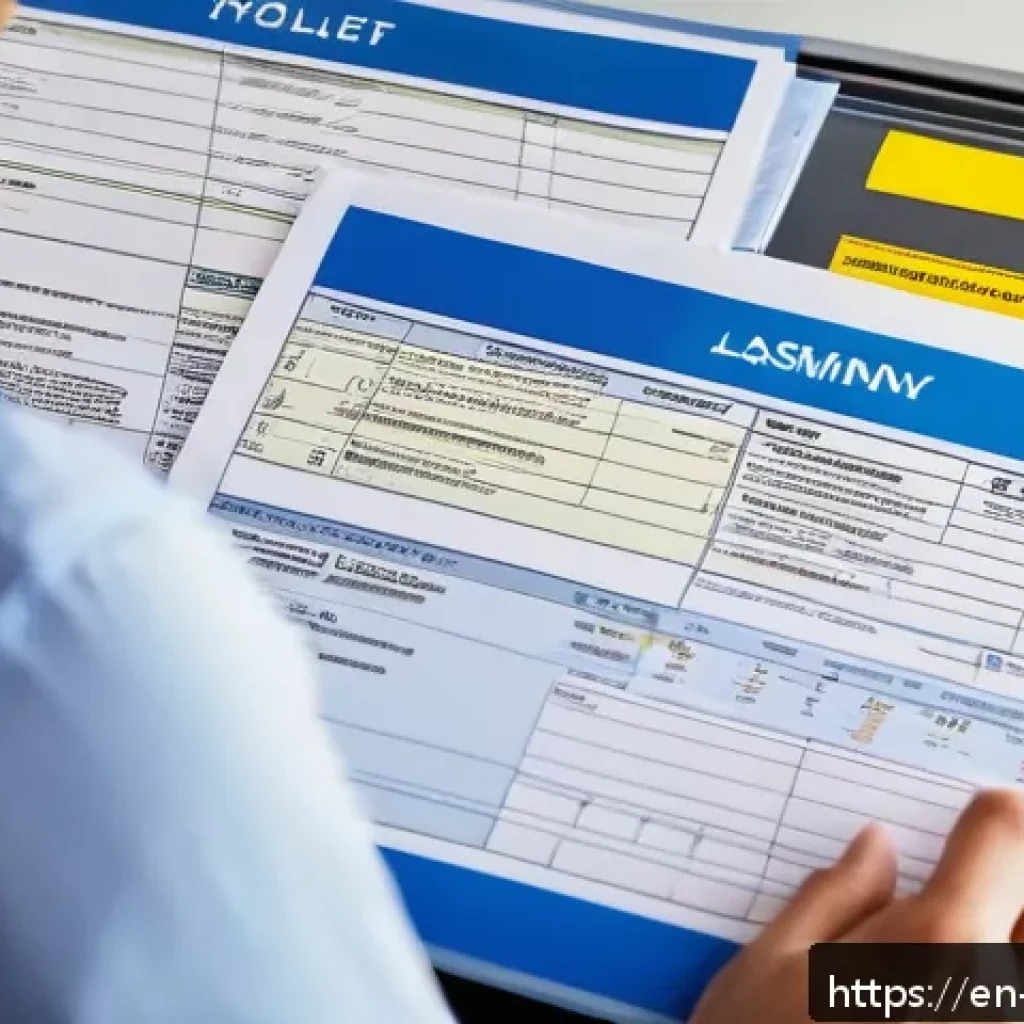 무역 실무 입문자를 위한 학습 가이드 - A detailed, professional office desk scene showing a shipping manager examining a Bill of Lading doc...