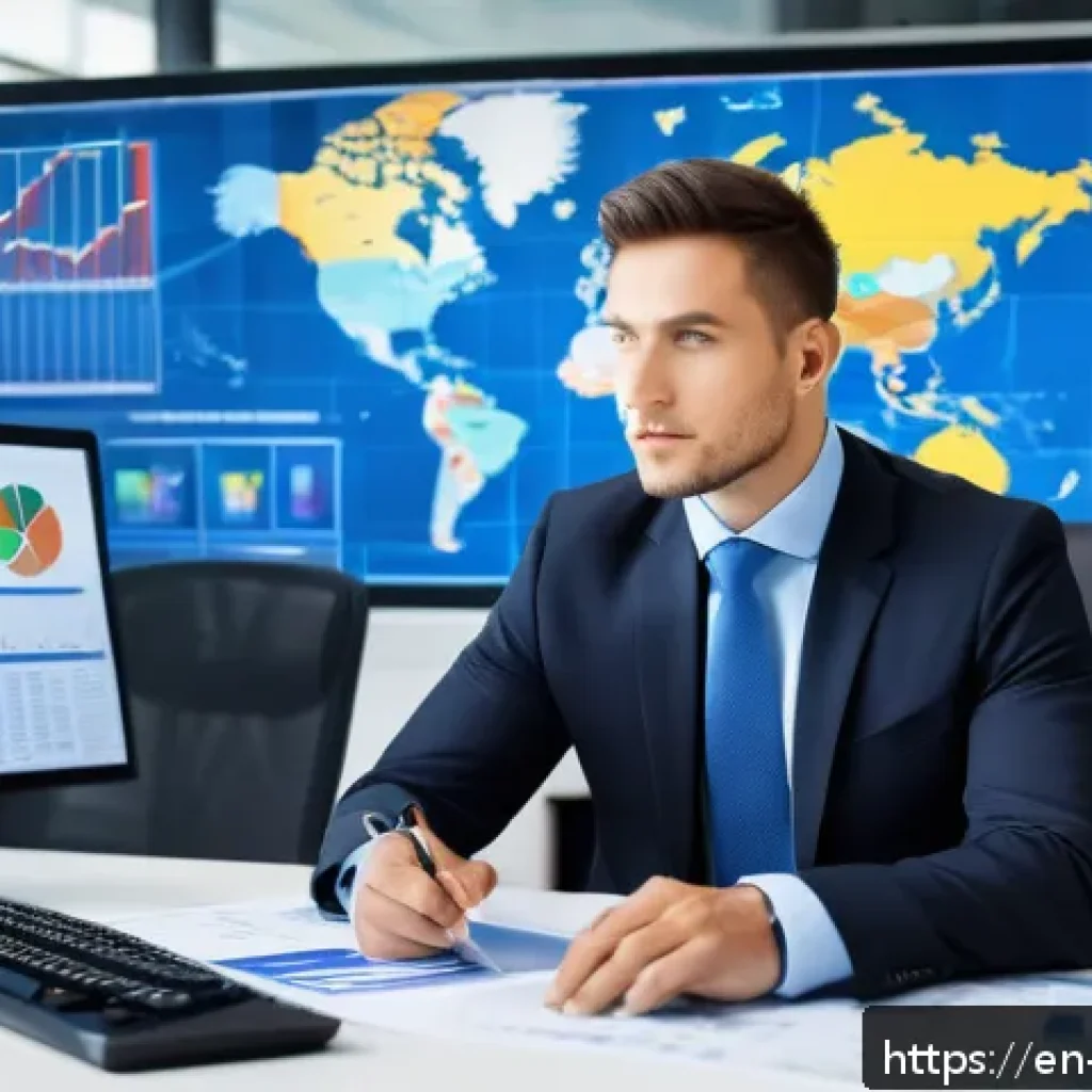 국제무역사와 물류관리사 차이 - A professional international trade specialist in a modern, sleek office environment, analyzing globa...