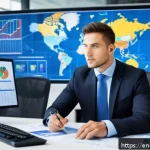 국제무역사와 물류관리사 차이 - A professional international trade specialist in a modern, sleek office environment, analyzing globa...