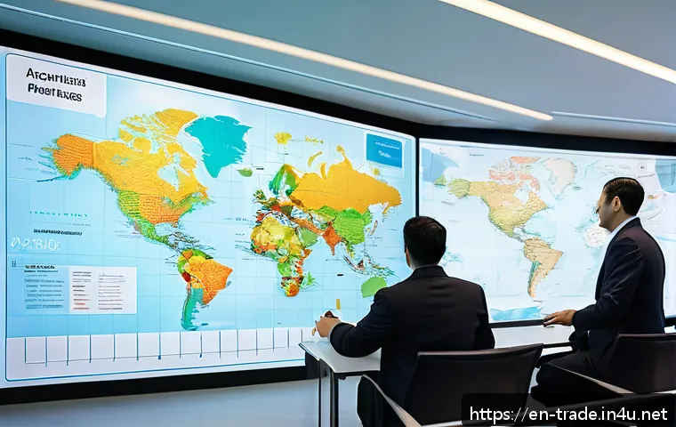 무역실무 관련 동영상 추천 - A professional international trade office scene showing a diverse group of businesspeople reviewing ...