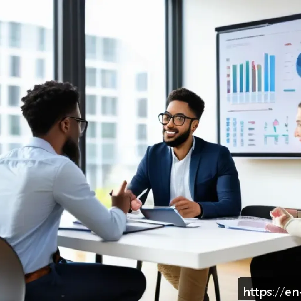 국제무역사 시험 대비 스터디 그룹 - A diverse group of young adult professionals sitting around a modern conference table in a bright, o...