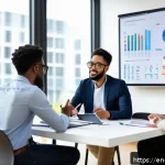 국제무역사 시험 대비 스터디 그룹 - A diverse group of young adult professionals sitting around a modern conference table in a bright, o...