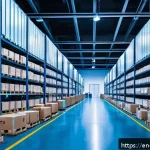 Home 23 무역 실무에서의 디지털 전환 - A high-tech logistics warehouse scene showcasing multiple IoT-enabled smart containers and pallets e...