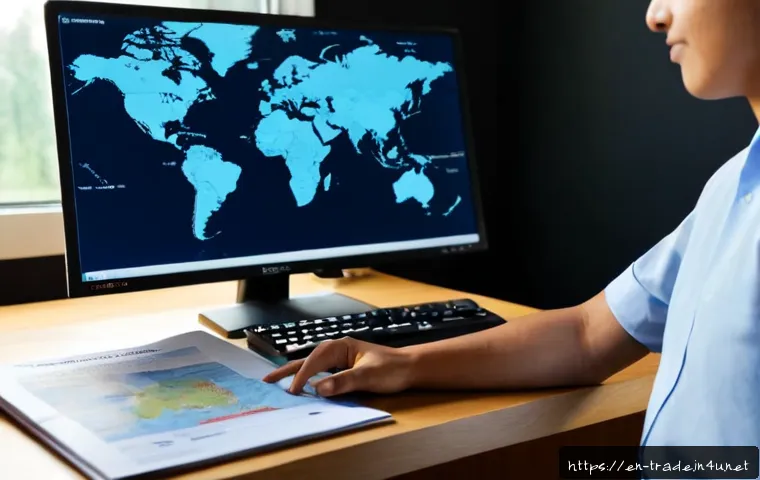 국제무역사 시험 관련 최신 정보 - Photorealistic modern study desk for an international trade certification exam, adult learner review...